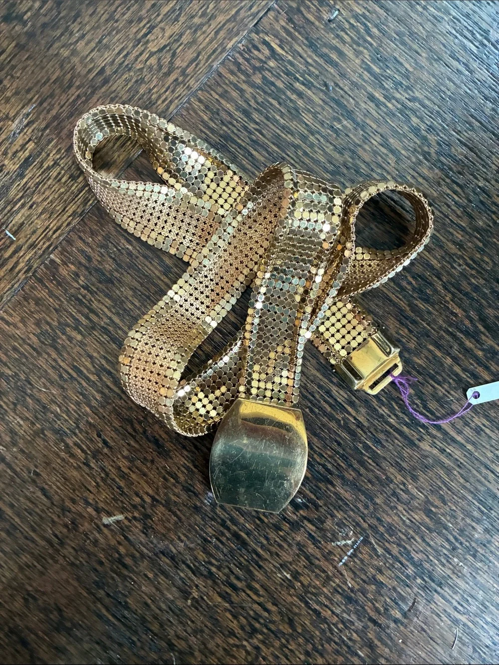 Whiting & Davis Gold Mesh Stretch Belt with Polished Clasp